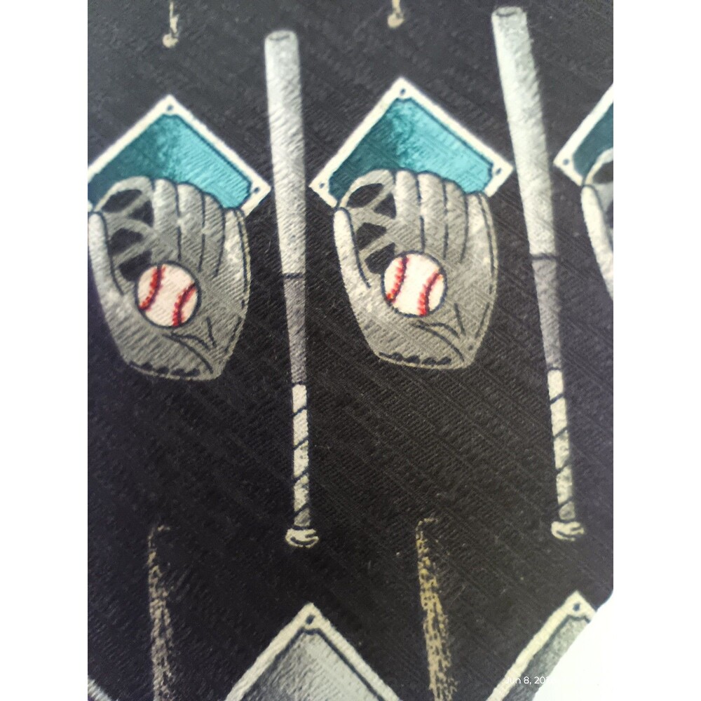 RENAISSANCE  Men's Woven POLYESTER Tie Black Baseball Sports Pattern-VERY NICE!